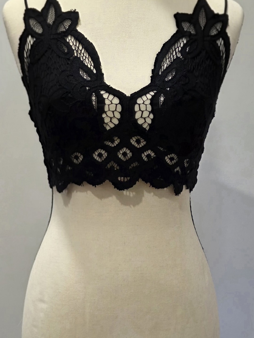 Women's Free People FP One Adella Black Lace Bralette Crop Top • Size S